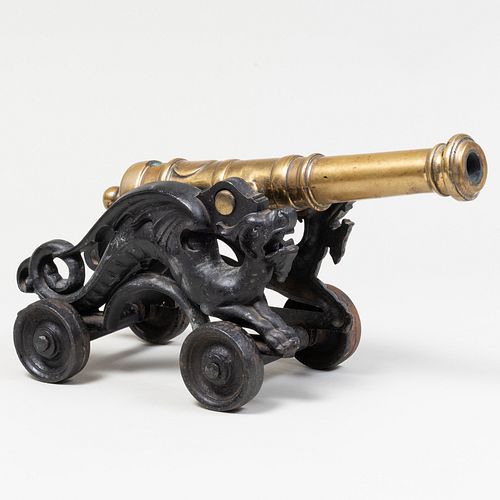 Brass Signal Cannon with Cast Iron Dragon Form Sides