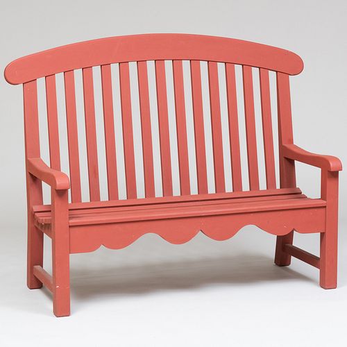 English Iron Red Painted Wood Garden Bench, by Andrew Crace