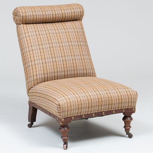 Victorian Mahogany and Wool Upholstered Slipper Chair