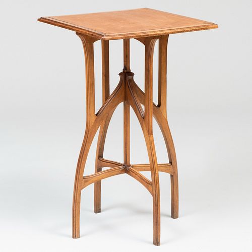 English Aesthetic Movement Oak and Leather Side Table