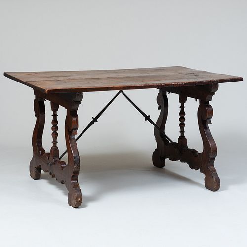 Spanish Baroque Chestnut and Wrought Iron Trestle Table