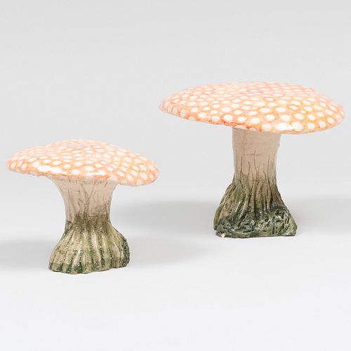 Two Astier de Villatte Earthenware Models of Mushrooms