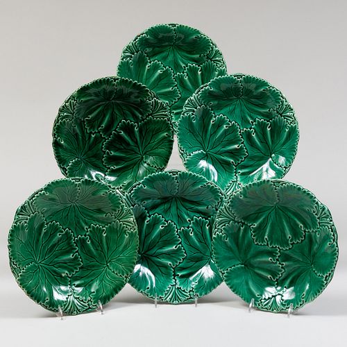 Set of Six Copeland Majolica Leaf Plates