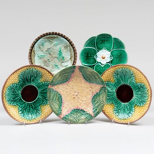 Group of Five Majolica Plates