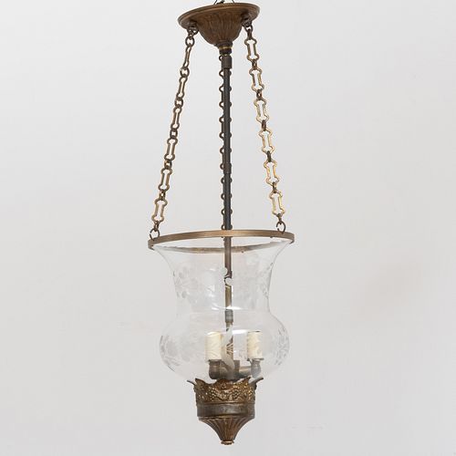 Hundi Brass-Mounted Etched Glass Three-Light Lantern