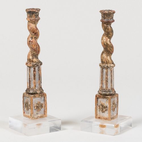 Pair of Miniature Polychromed Wood Models of Columns