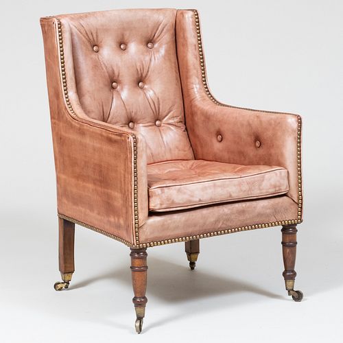 Late George III Style Mahogany Tufted Leather Upholstered Child's Armchair