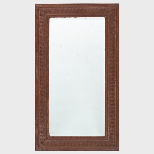 Contemporary Rustic Stained and Carved Oak Mirror