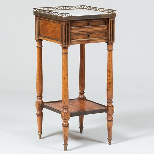 Louis XVI Style Brass-Mounted Fruitwood Side Table 