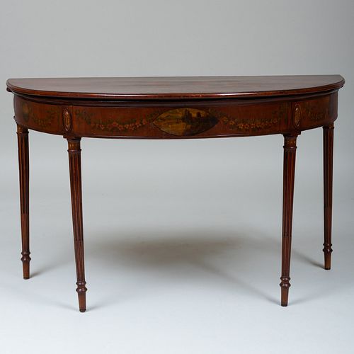 George III Mahogany and Painted Demilune Flip-Top Games Table