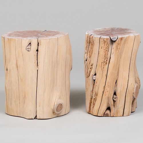 Two Painted Log Side Tables