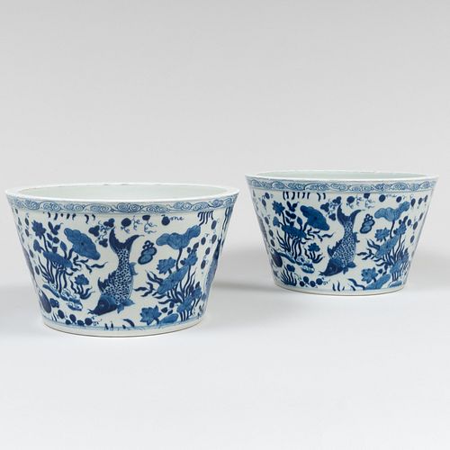 Pair of Asian Blue and White Porcelain Bowls