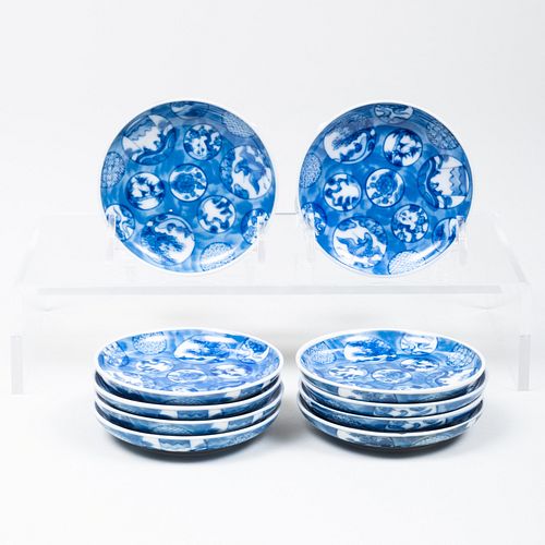 Set of Ten Japanese Imari Type Blue and White Porcelain Dishes