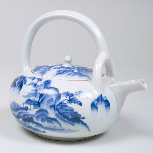 Japanese Imari Type Blue and White Porcelain Teapot and Cover