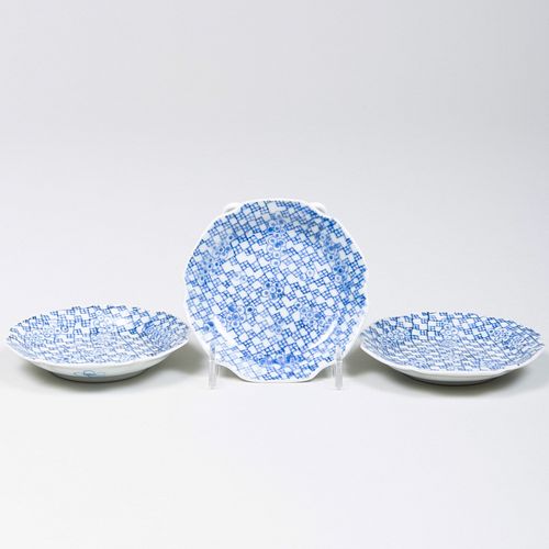 Set of Three Small Japanese Imari Blue and White Porcelain Plates