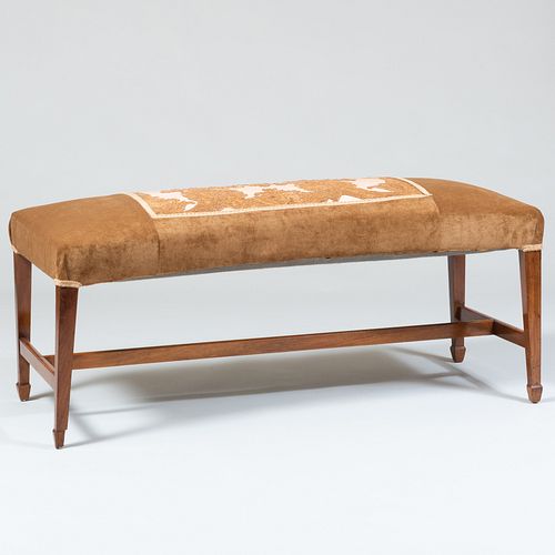 George III Style Mahogany Cut-Work Velour Upholstered Curved Bench