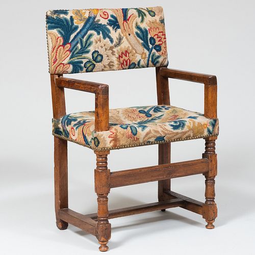 Henri IV Carved Walnut Needlepoint Upholstered Armchair