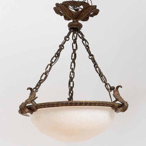 RÃ©gence Style Gilt-Bronze and Painted Faux Alabaster Three-Light Chandelier