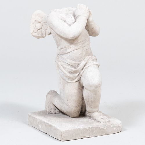 Classical Style Reconstituted Stone Fragment of a Kneeling Angel