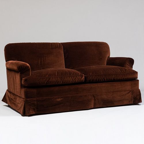 Brown Cut Velvet Two Seat Sofa