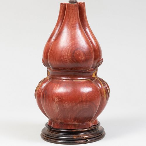 Chinese Red Painted Double Gourd Form Table Lamp