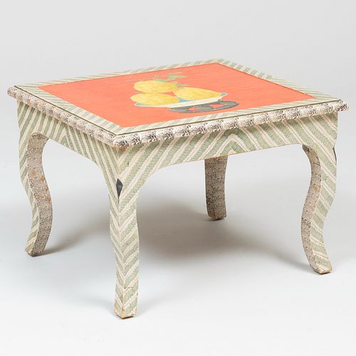 Modern Faux Painted Low Table with Lemons in a Delft Dish, designed by Parish-Hadley