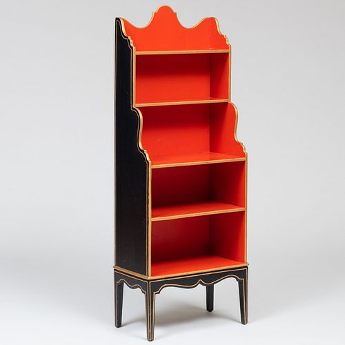 Regency Style Black and Red Painted and Parcel-Gilt Bookcase