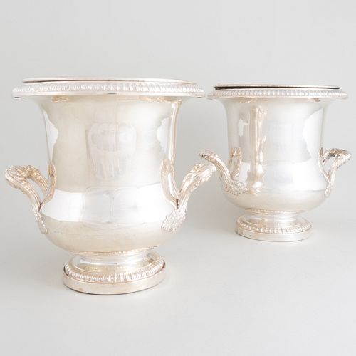 Pair of Silver Plate Wine Coolers, Collars and Liners