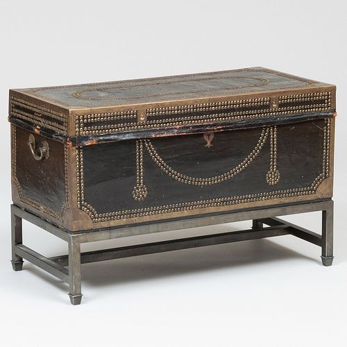 Chinese Export Brass-Studded Leather Trunk 