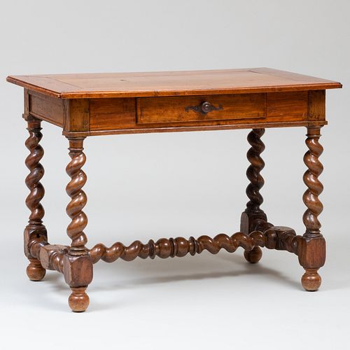 Continental Baroque Style Walnut Table with Barley Twist Legs