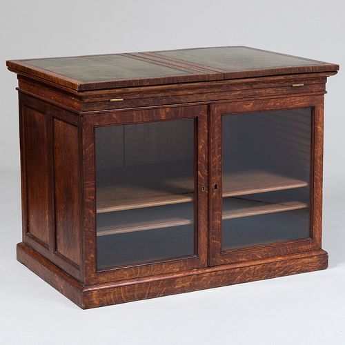 Edwardian Oak and Green Leather Metamorphic Architect's Table and Archive Cabinet