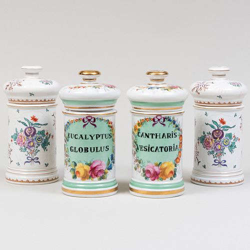 Two Pairs of French Porcelain Apothecary Jars
