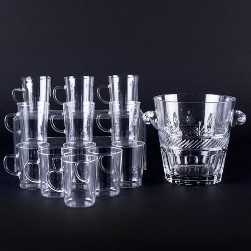 Set of Ten Schott Tea Glasses and a Cut Glass Ice Bucket
