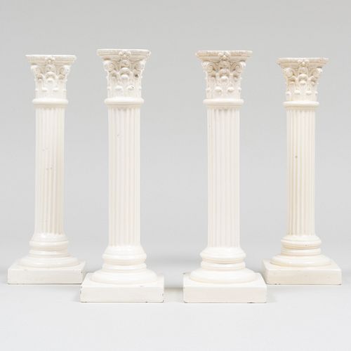 Set of Four English Creamware Columnar Candlesticks