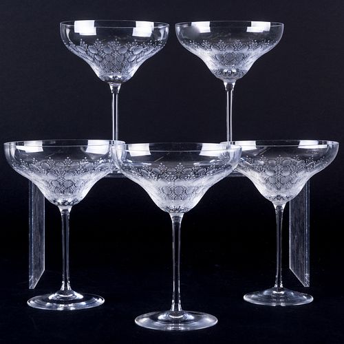 Set of Five Rosenthal Etched Glass Coupes
