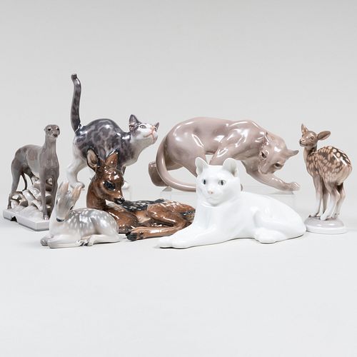 Group of Four Royal Copenhagen Porcelain Figures of Animals and Three Additional Figures