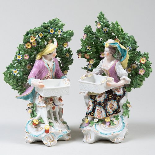 Pair of English Porcelain Figural Sweetmeat Dishes