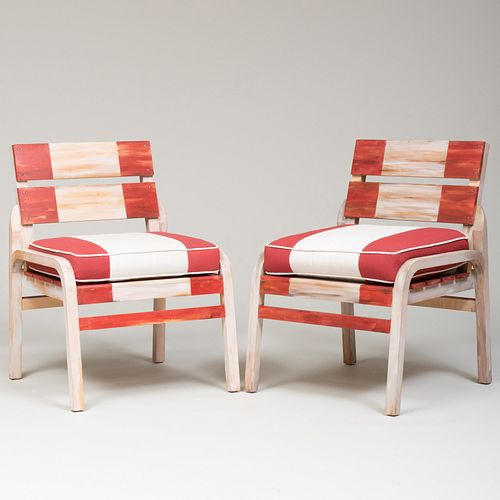 Pair of Contemporary Painted and Upholstered Side Chairs