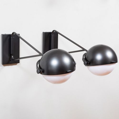 Two Contemporary Black Metal Wall Lights