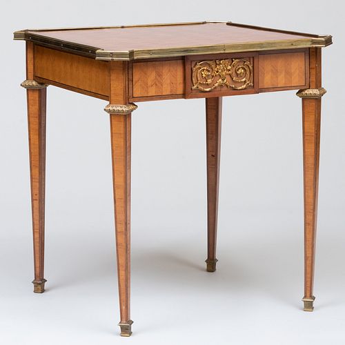 Louis XVI Style Gilt-Bronze and Brass-Mounted Mahogany and Tulipwood Parquetry Table