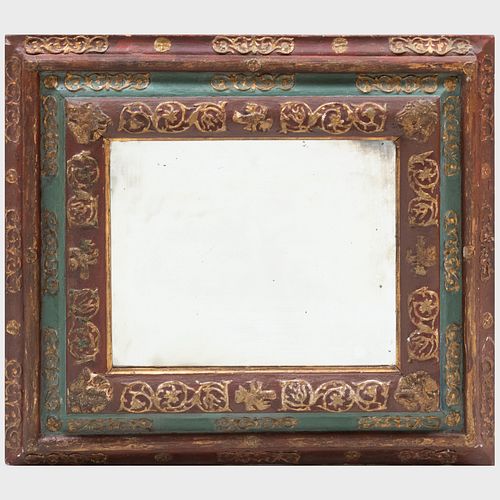 Spanish Colonial Baroque Polychrome Painted and Parcel-Gilt Frame