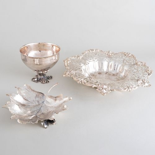 Buccellati Silver Leaf Dish and Two Modern Silver Plate Dishes