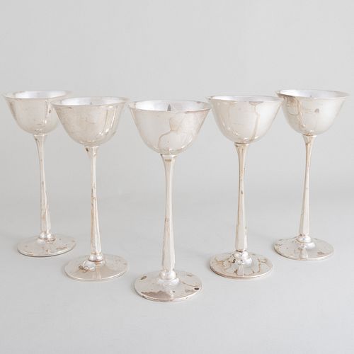Set of Five American Silver Goblets