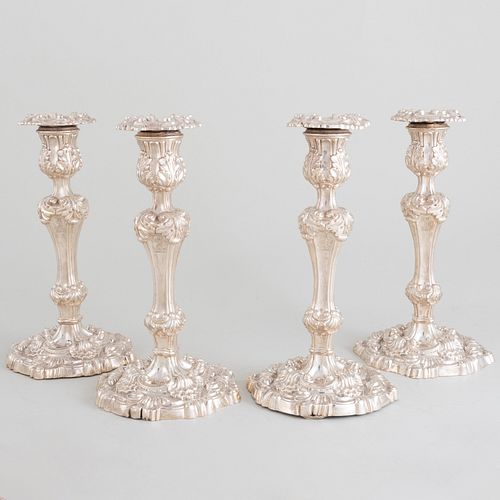 Set of Four George VI Silver Candlesticks