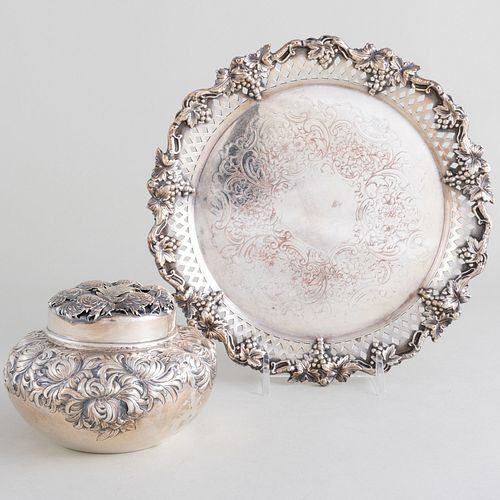 American Silver Powder Box and a Silver Plate Waiter