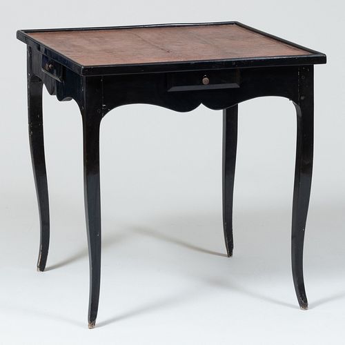 Louis XV Style Black Lacquer Leather Top Games Table