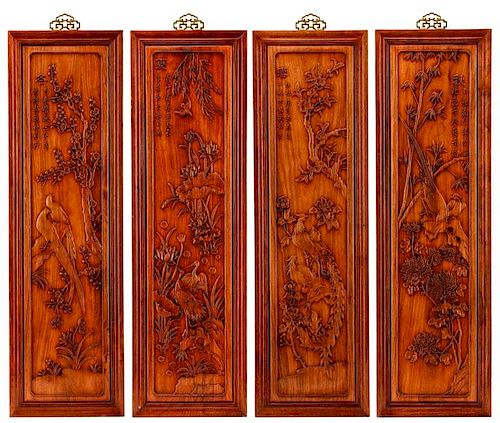 Chinese Hardwood Panels Depicting Four Seasons