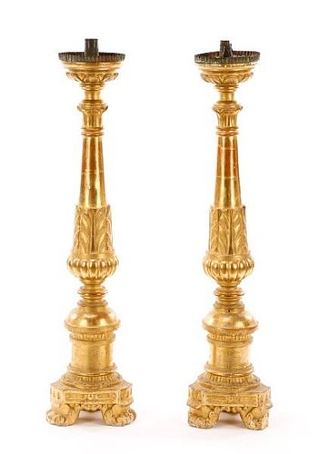 Pair of Italian Carved Giltwood Candle Prickets