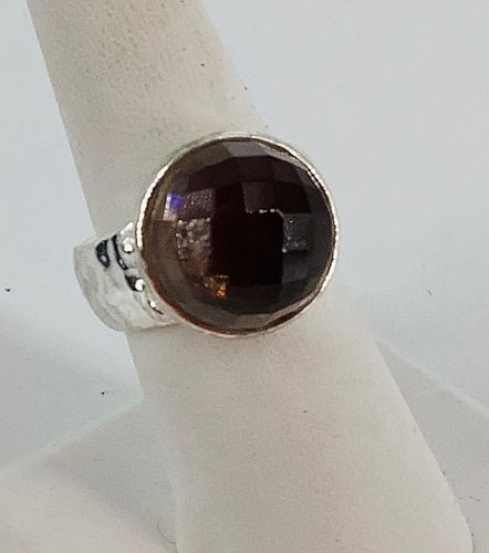 Sterling Silver Ring With A Faceted Smokey Quartz Center Stone