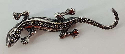 Sterling Silver & Marcasite Lizard Pin